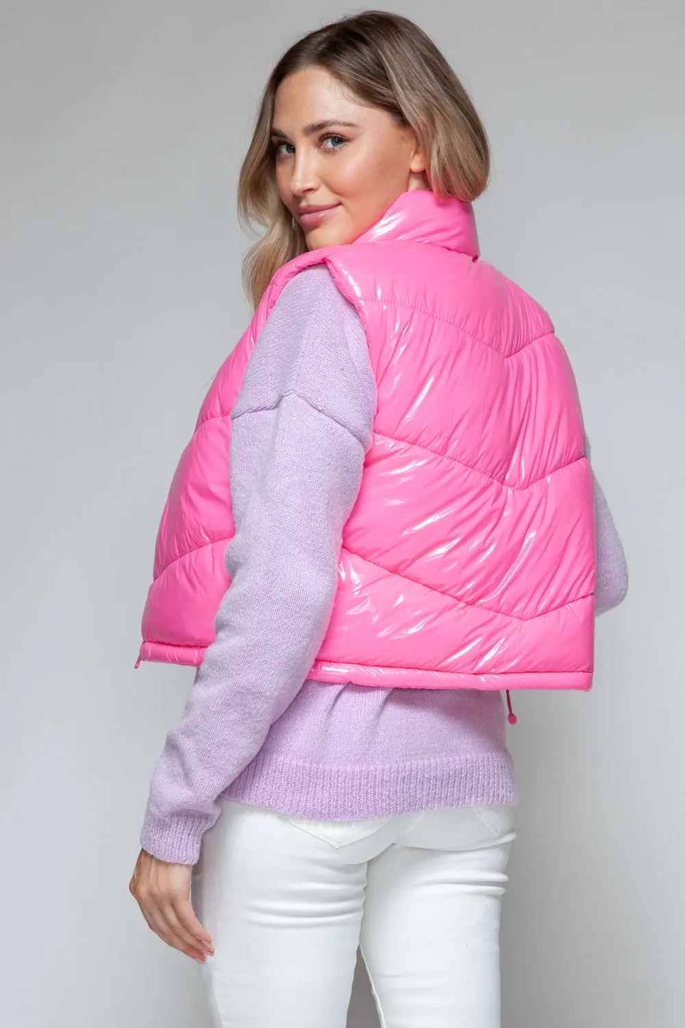 Snobbish Shiny Quilted Vest – Zip-Up Turtleneck Fashionable Outerwear