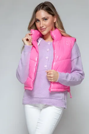 Snobbish Shiny Quilted Vest – Zip-Up Turtleneck Fashionable Outerwear