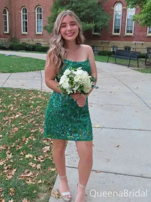Sparkly Green Straight Across Homecoming Dress Graduation Party Dress , QB0920