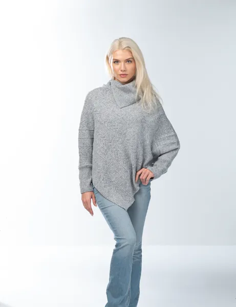 Split Neck Poncho with Arms