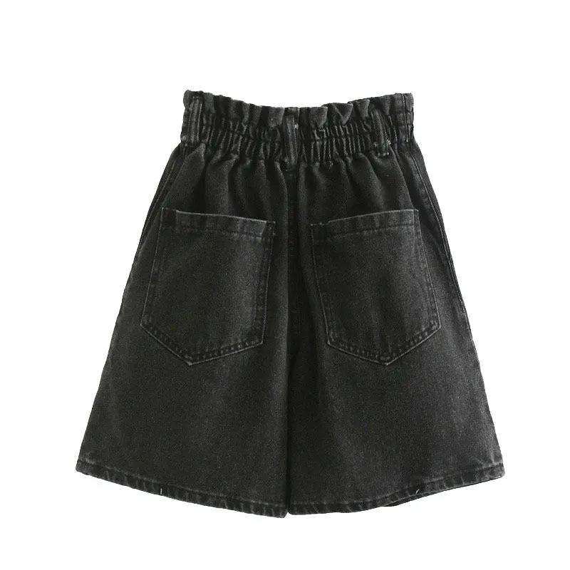 STRAIGHT DENIM SHORTS HIGH WAIST