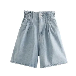 STRAIGHT DENIM SHORTS HIGH WAIST