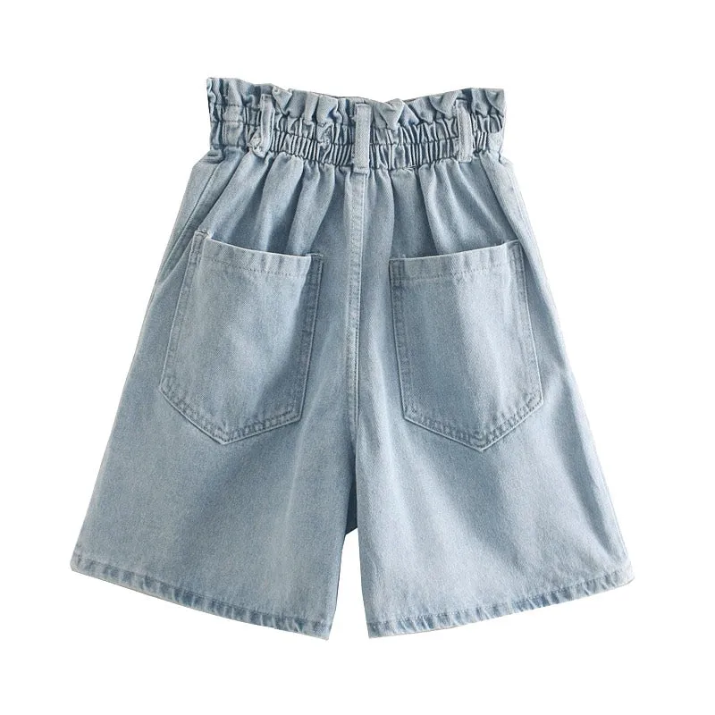 STRAIGHT DENIM SHORTS HIGH WAIST