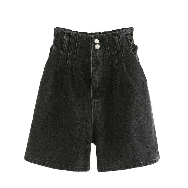 STRAIGHT DENIM SHORTS HIGH WAIST