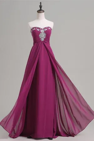 Strapless Long Modest Simple Cheap Beaded Chiffon Prom Dresses PFP1247