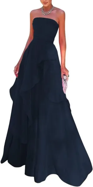Strapless Prom Dresses 2024 A Line Ball Gown Chiffon Sleeveless Elegant Formal Evening Party Gowns