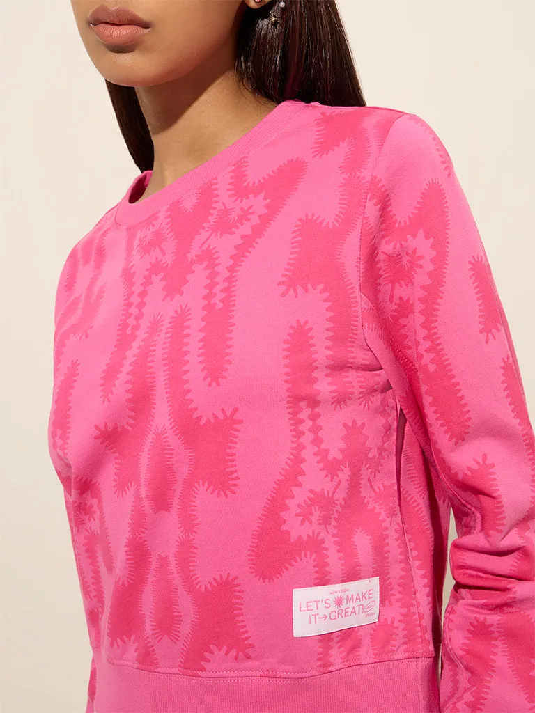Studiofit Pink Abstract Print Cotton Sweatshirt