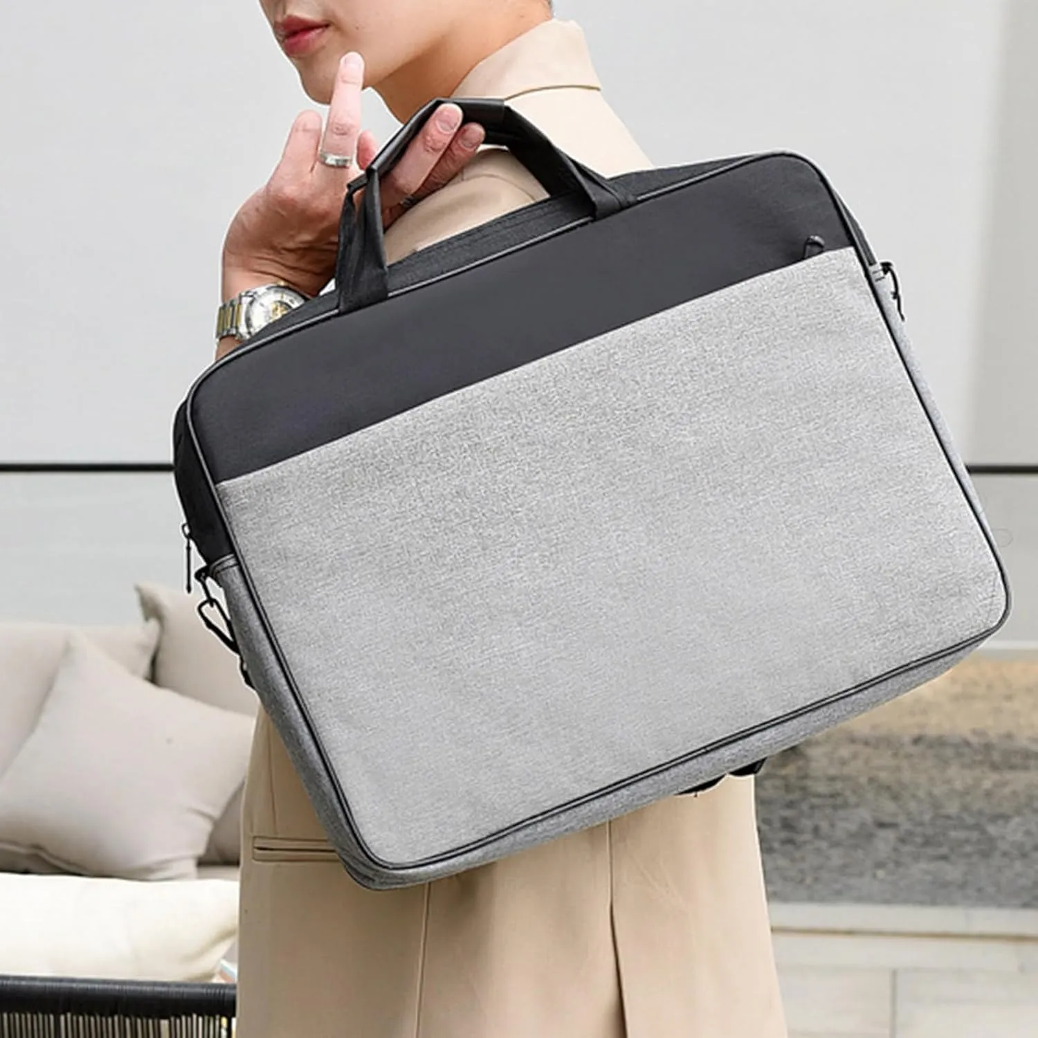 Stylish Waterproof Laptop Bag for Business Travel and Documents Storage Fits 15.6/17 inch Laptops.Black. 17 inches