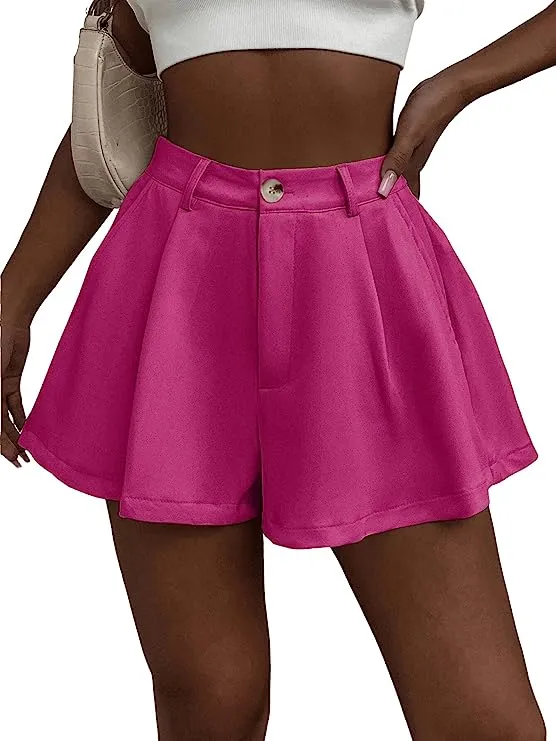 Summer Chic Pink High Waist Pleated Shorts