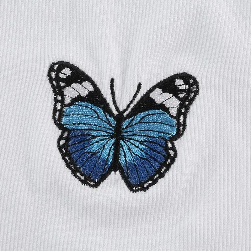 Summer Fashion Streetwear Casual Fitness Activewear Butterfly Print Cute Crop Tank Top
