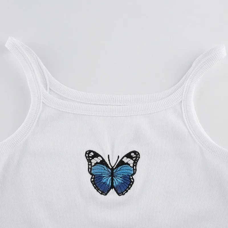 Summer Fashion Streetwear Casual Fitness Activewear Butterfly Print Cute Crop Tank Top