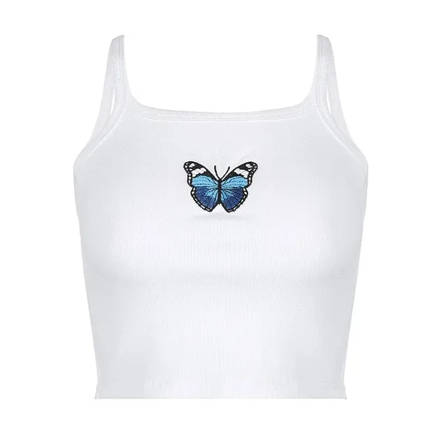 Summer Fashion Streetwear Casual Fitness Activewear Butterfly Print Cute Crop Tank Top