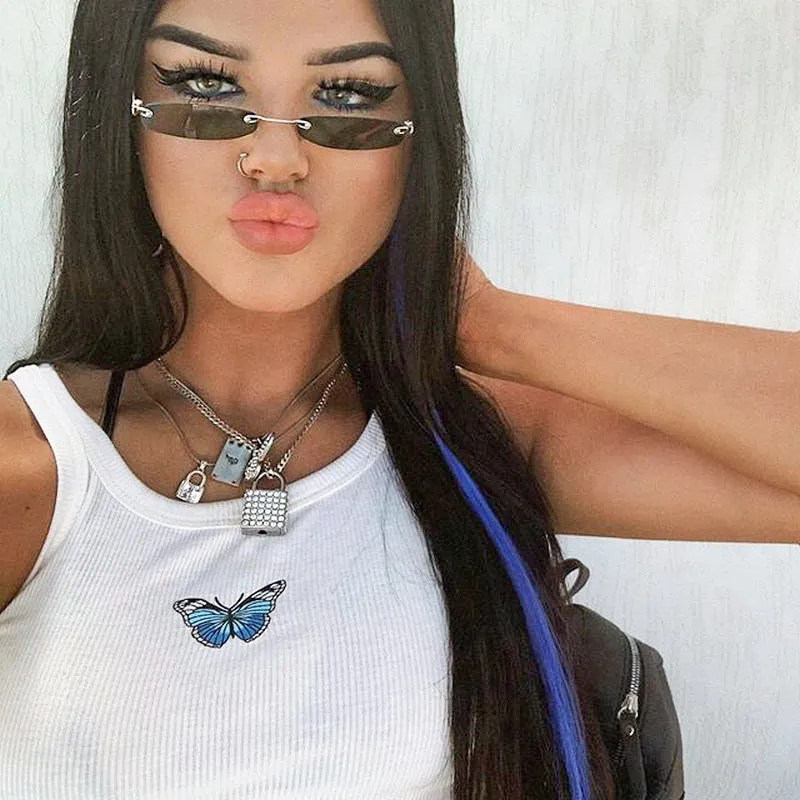 Summer Fashion Streetwear Casual Fitness Activewear Butterfly Print Cute Crop Tank Top