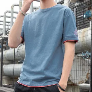 Summer Short Sleeve T-Shirt Trendy Half Sleeved Loose False Two-Piece Tops Student T-Shirt
