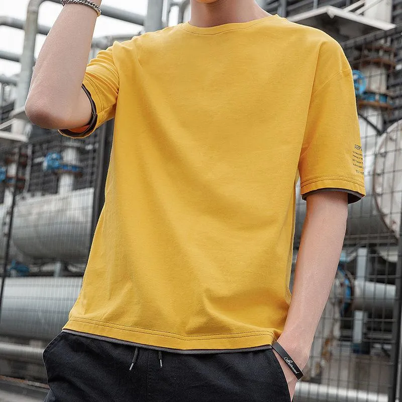 Summer Short Sleeve T-Shirt Trendy Half Sleeved Loose False Two-Piece Tops Student T-Shirt