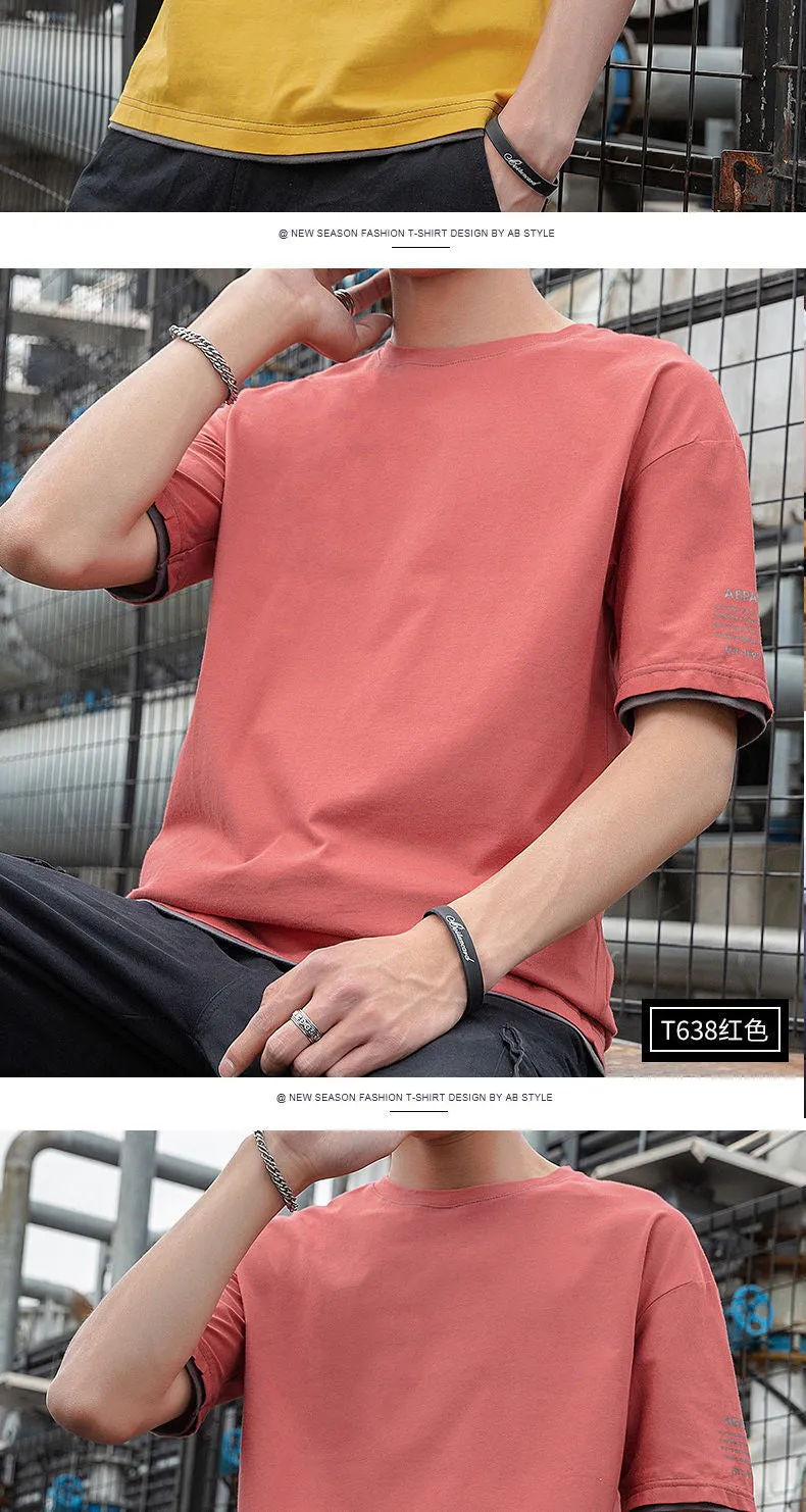 Summer Short Sleeve T-Shirt Trendy Half Sleeved Loose False Two-Piece Tops Student T-Shirt