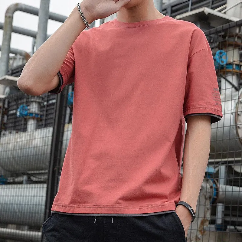 Summer Short Sleeve T-Shirt Trendy Half Sleeved Loose False Two-Piece Tops Student T-Shirt