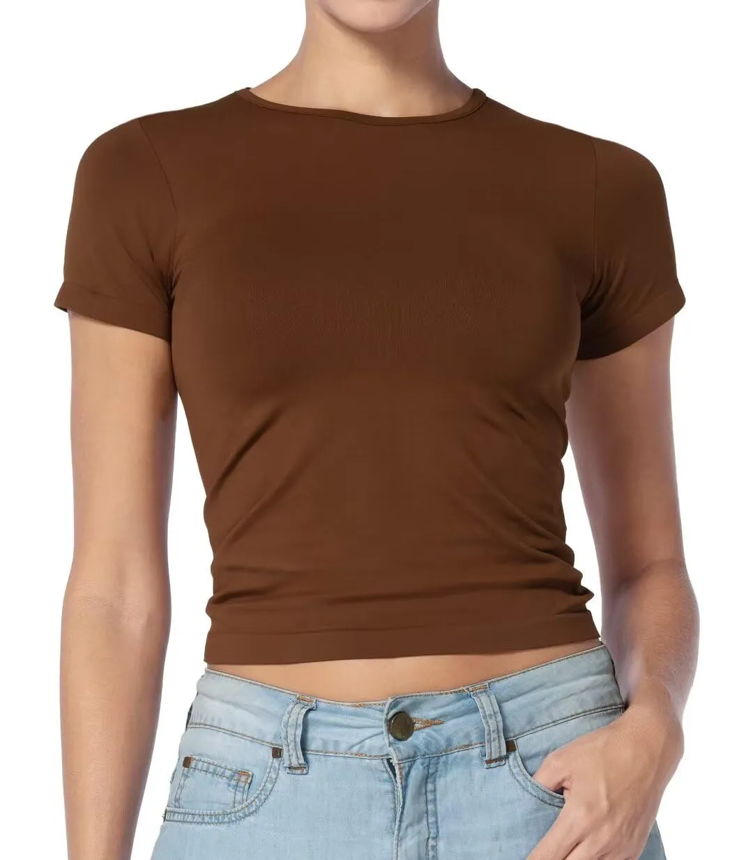 Sunzel Short Sleeve Fitted Basic T Shirts for Women, Ultra Soft Crew Neck Basic Tee Cute Trendy Summer Tops Tight Tees