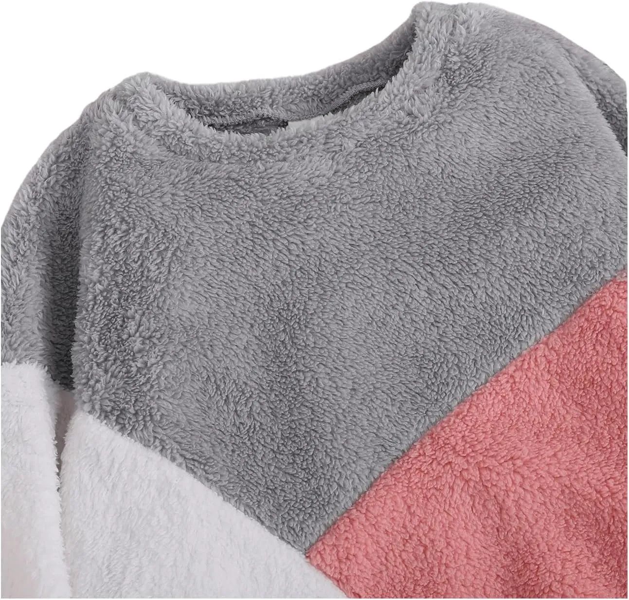 SweatyRocks Girl's Fuzzy Sweatshirt Fleece Round Neck Color Block Casual Loose Pullover Tops