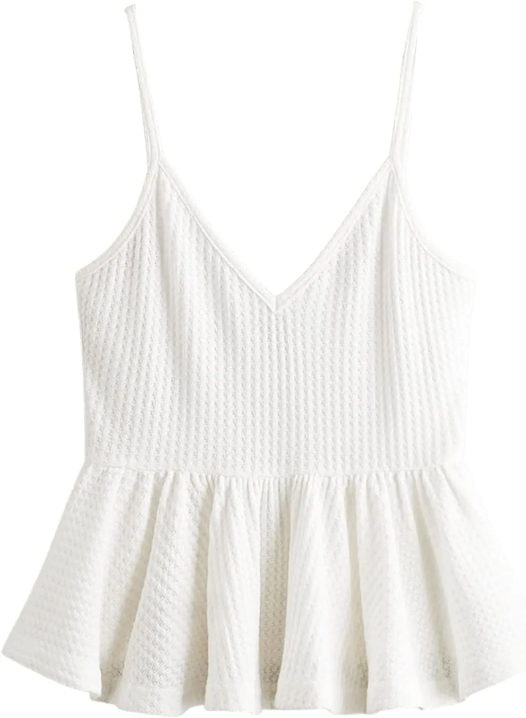 SweatyRocks Women's Casual Spaghetti Strap Ruffle Hem Peplum Cropped Knit Sweater
