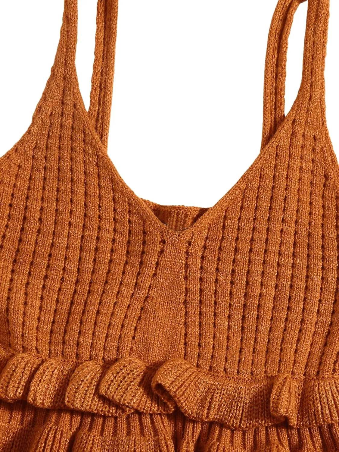 SweatyRocks Women's Casual Spaghetti Strap Ruffle Hem Peplum Cropped Knit Sweater