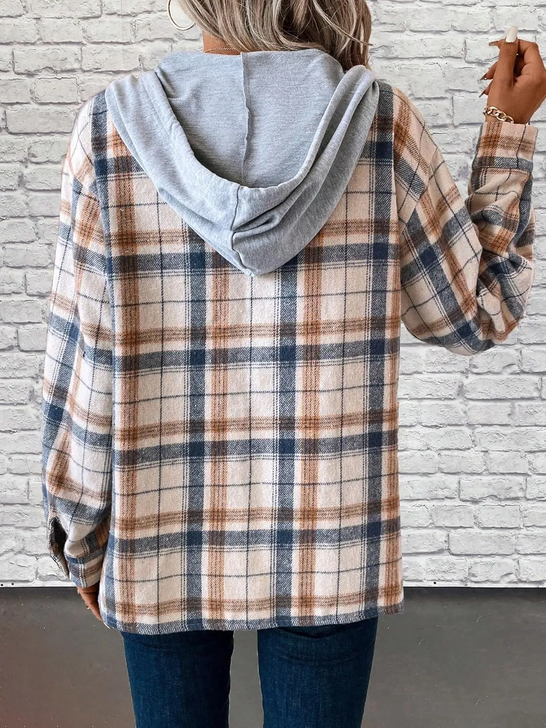 SweatyRocks Women's Long Sleeve Plaid Hoodie Jacket Button Down Blouse Tops