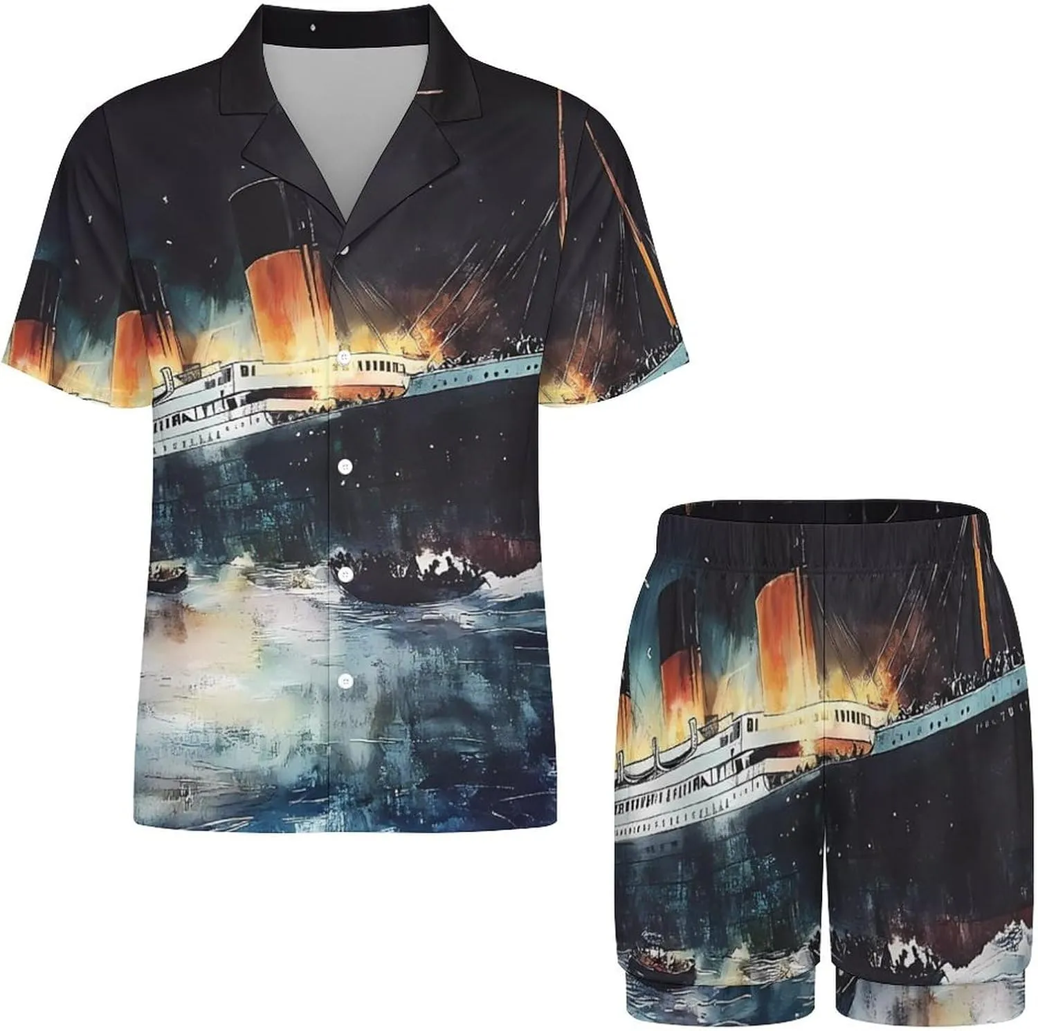 The Sinking of The Titanic Ship 2 Pcs Pajamas For Women Set Cozy Short Sleeve Sleepwear Nightwear Loungewear