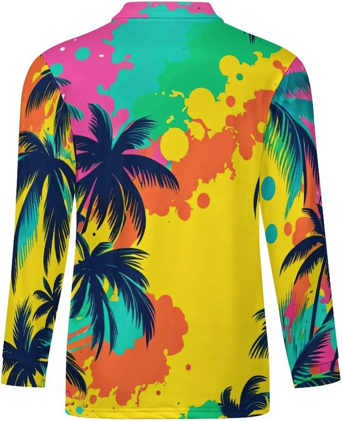 Tropical Palm-Trees Men's Lapel Neck Polo- Shirts Slim Fit Long Sleeve Golf T-Shirts Casual Tees