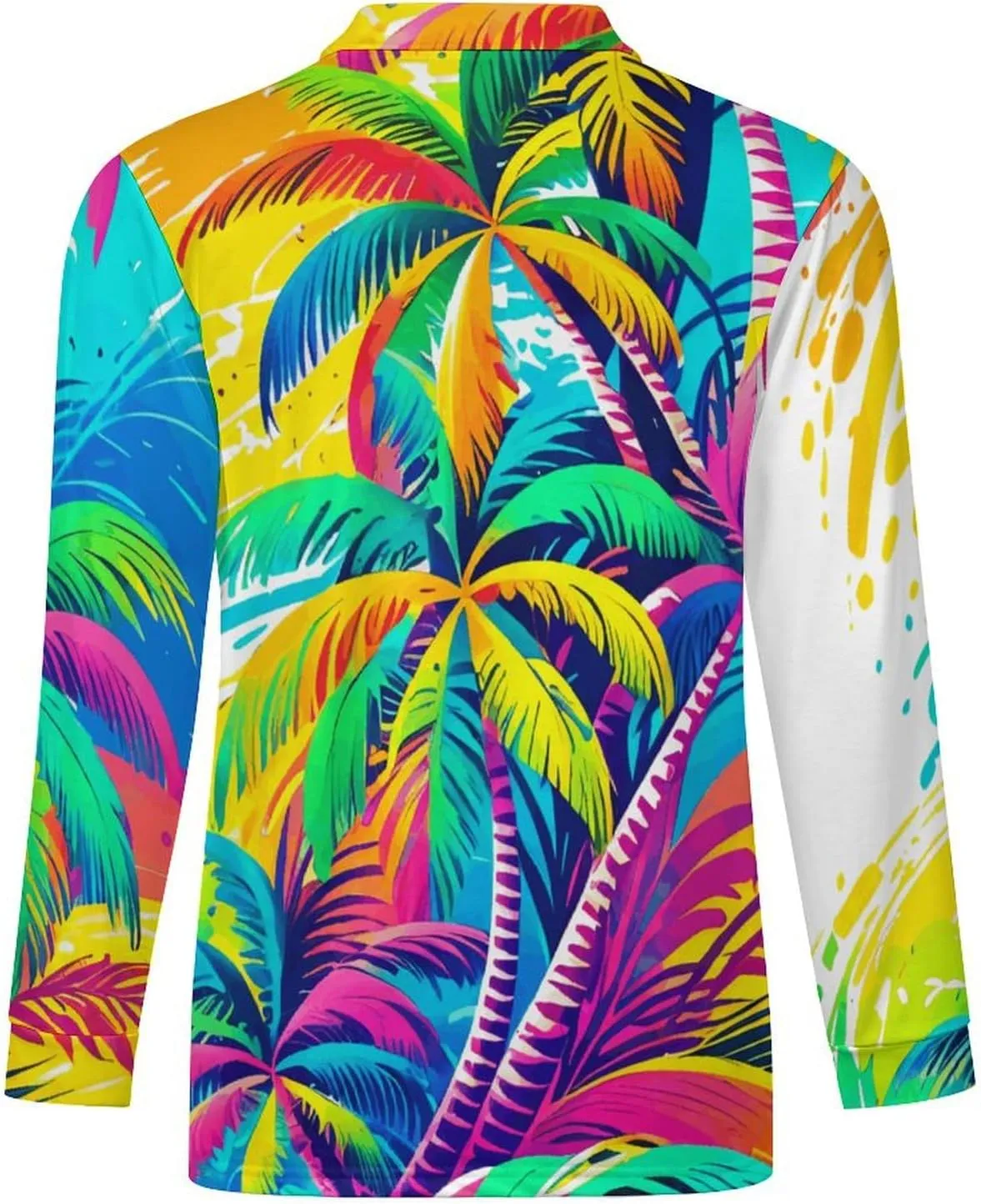 Tropical Palm-Trees Men's Lapel Neck Polo- Shirts Slim Fit Long Sleeve Golf T-Shirts Casual Tees