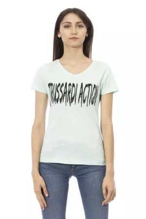 Trussardi Action Light Blue Cotton Women's V-Neck Top