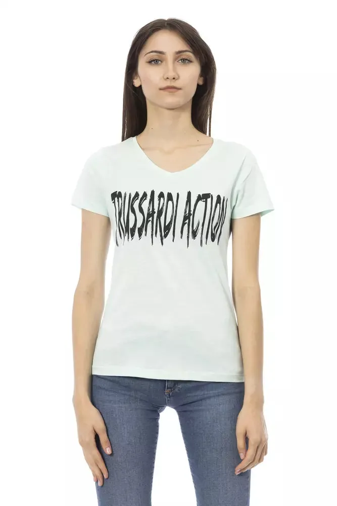 Trussardi Action Light Blue Cotton Women's V-Neck Top
