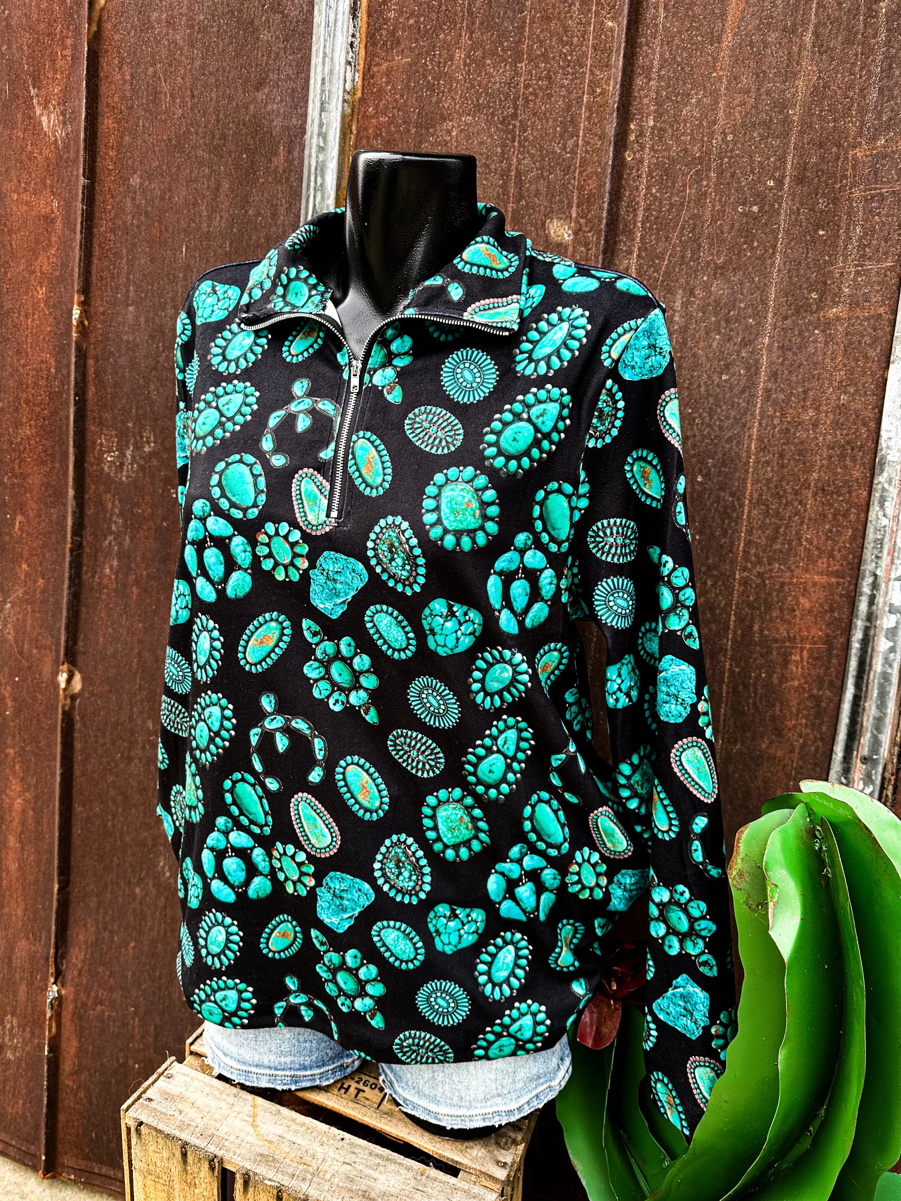 Turquoise Blossom Pullover