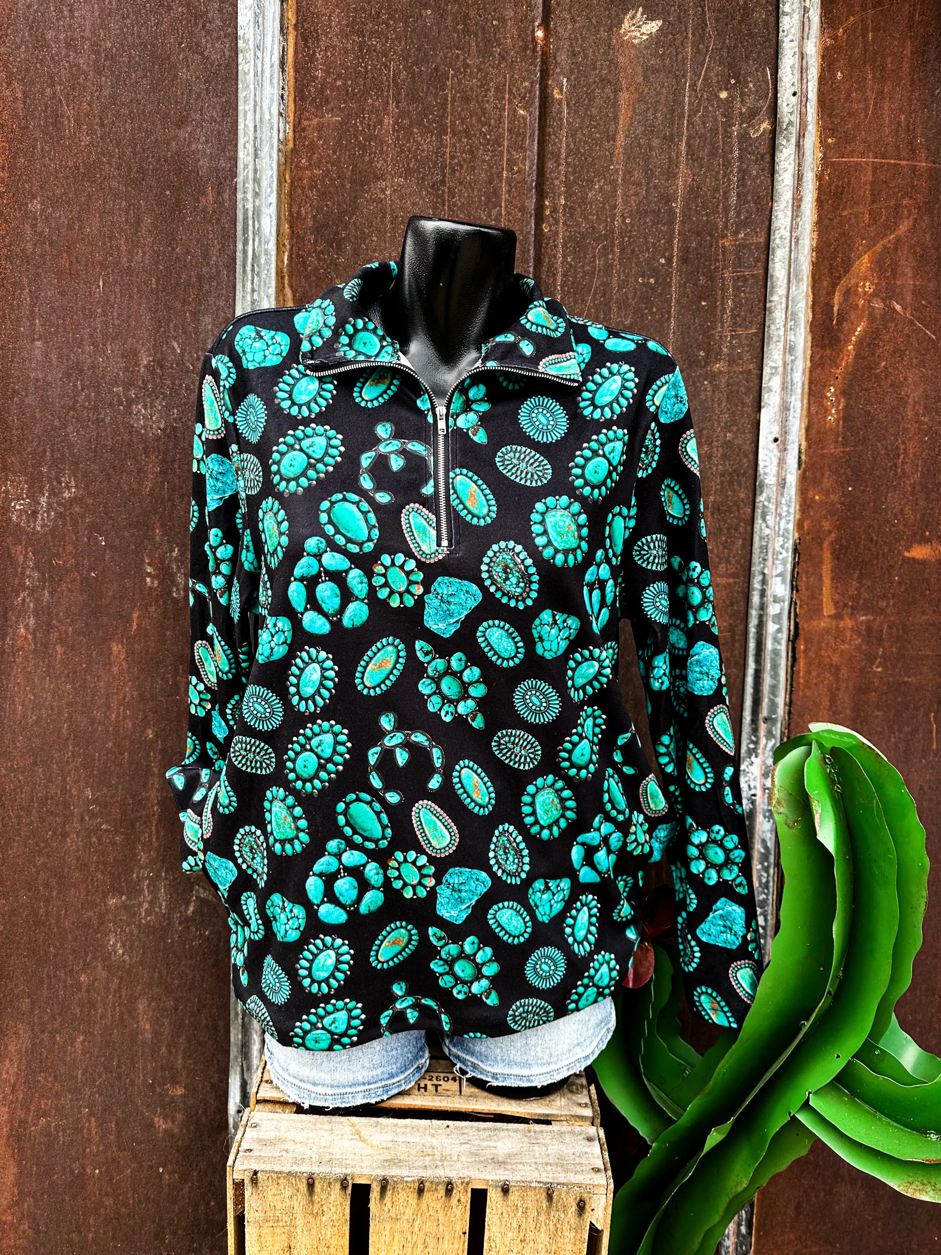 Turquoise Blossom Pullover