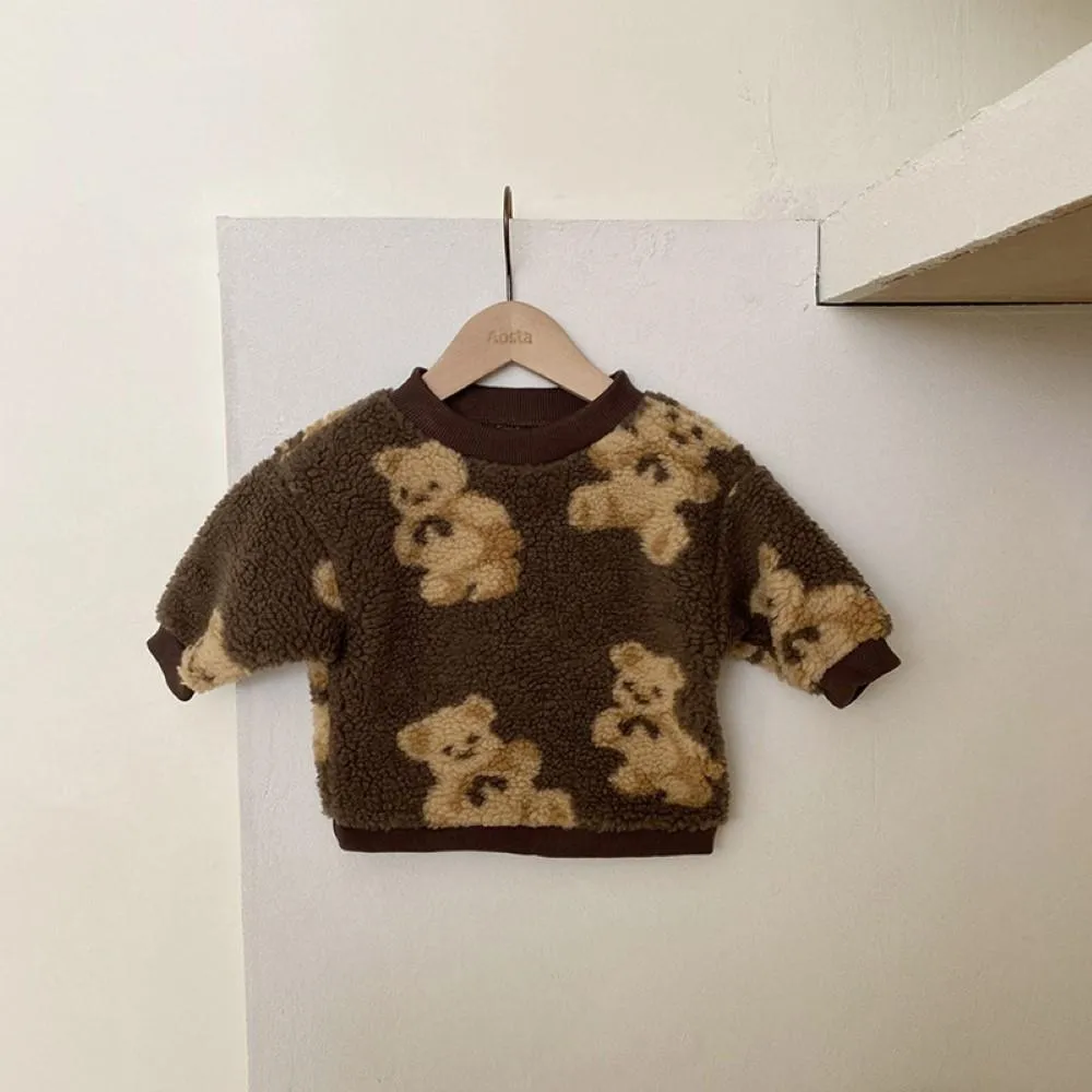 Unisex Cute Bear Cartoon Printed  Outerwear Wholesale Boy Clothing