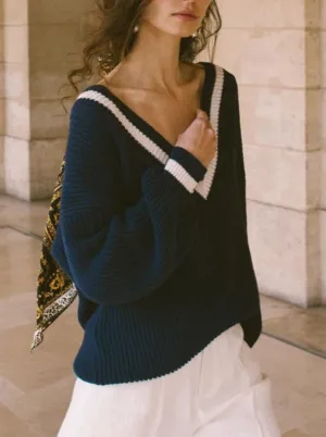 V-neck Knitted Fashionable Outerwear Loose Sweater