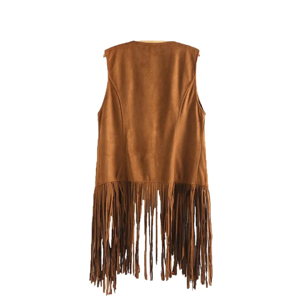 VenusFox Faux Suede Tassels Fringed Vest Cardigan