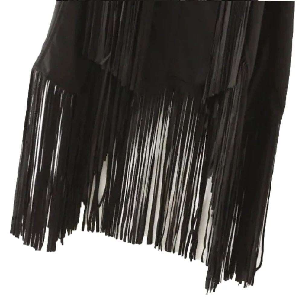 VenusFox Faux Suede Tassels Fringed Vest Cardigan