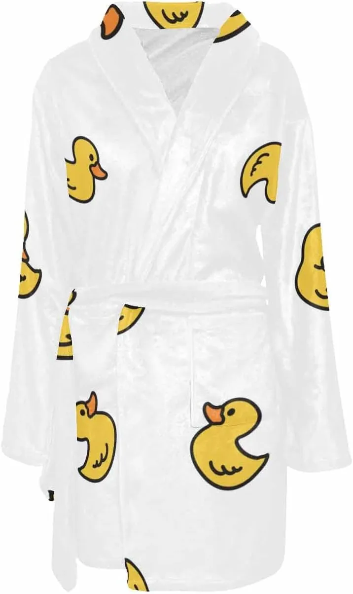 Waffle Robes For Women Funny Rubber Duck Blue Pattern Women Robe Fleece Plush Soft Fluffy Fuzzy Cozy Warm Bathrobe