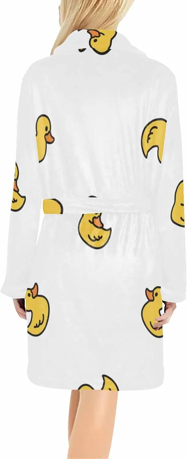 Waffle Robes For Women Funny Rubber Duck Blue Pattern Women Robe Fleece Plush Soft Fluffy Fuzzy Cozy Warm Bathrobe