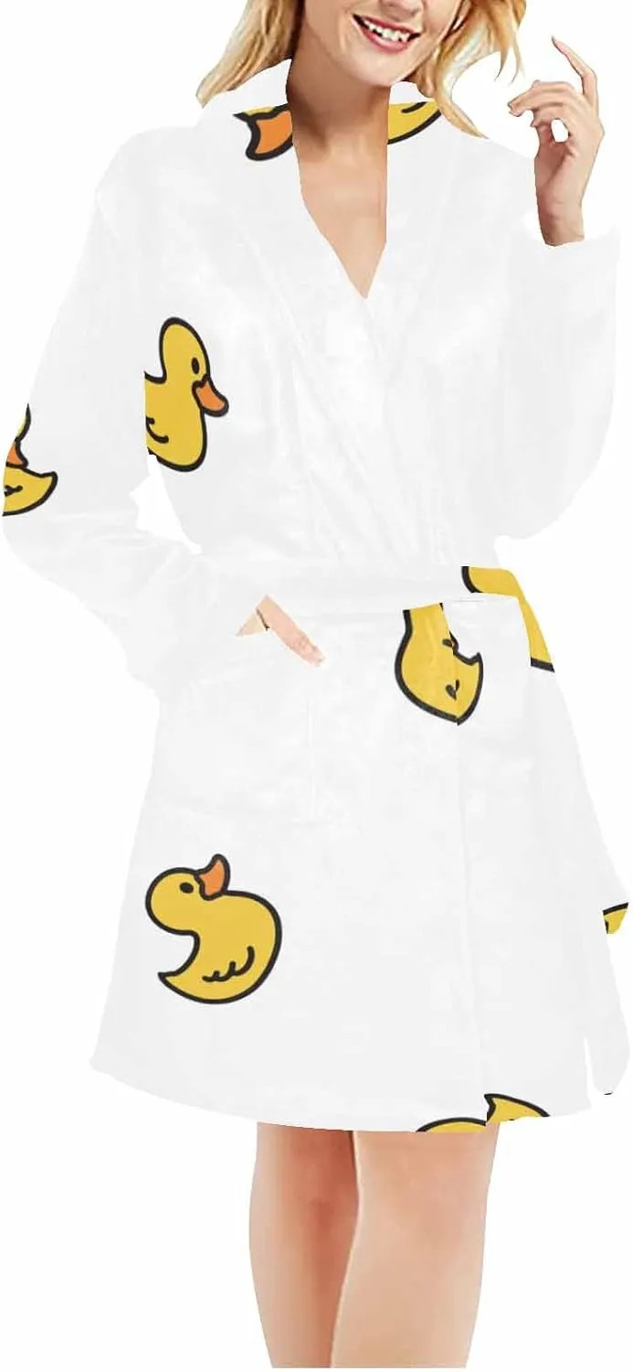 Waffle Robes For Women Funny Rubber Duck Blue Pattern Women Robe Fleece Plush Soft Fluffy Fuzzy Cozy Warm Bathrobe
