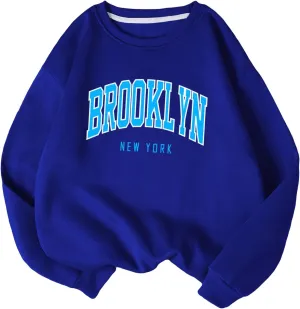 WDIRARA Women's Letter Graphic Print Round Neck Long Sleeve Casual Pullover Sweatshirt Tops