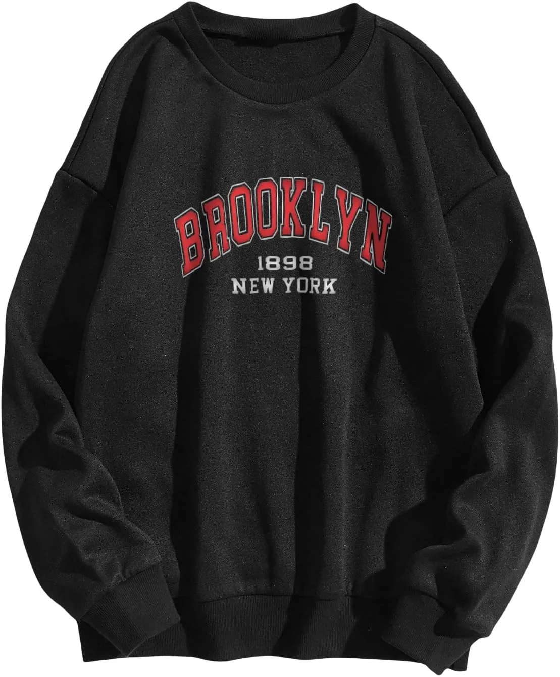 WDIRARA Women's Letter Graphic Print Round Neck Long Sleeve Casual Pullover Sweatshirt Tops