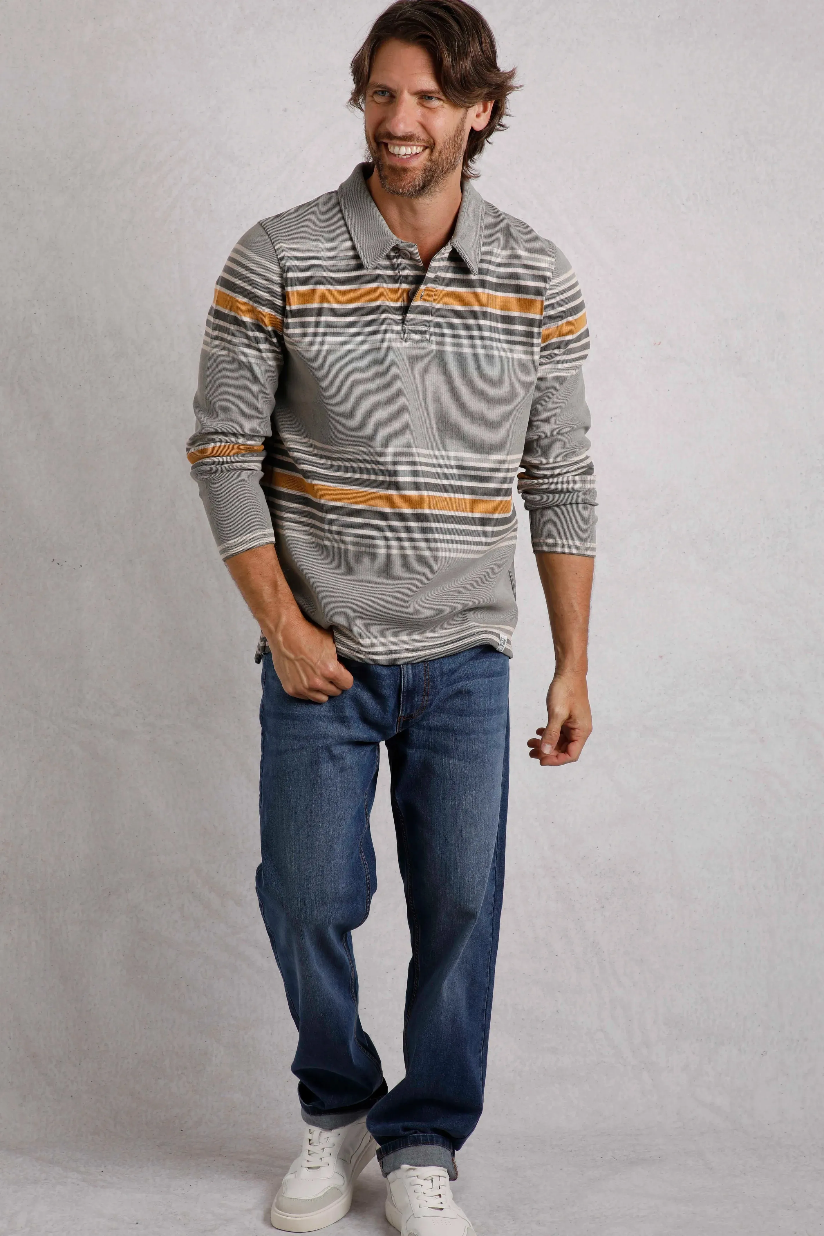 Weird Fish M Limestone Caudale Heavyweight Stripe Rib Rugby Shirt