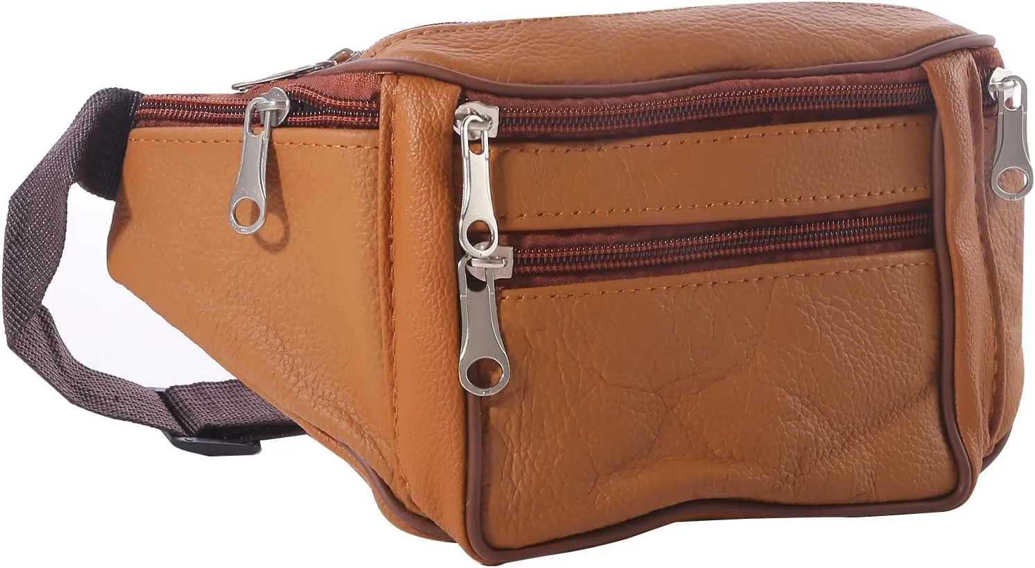 Weiy Travel Belt Bag for Men Women Outdoor Casual Multi-Pockets Fanny Pack Stylish Leather Hiking Waist Bag,Yellow brown