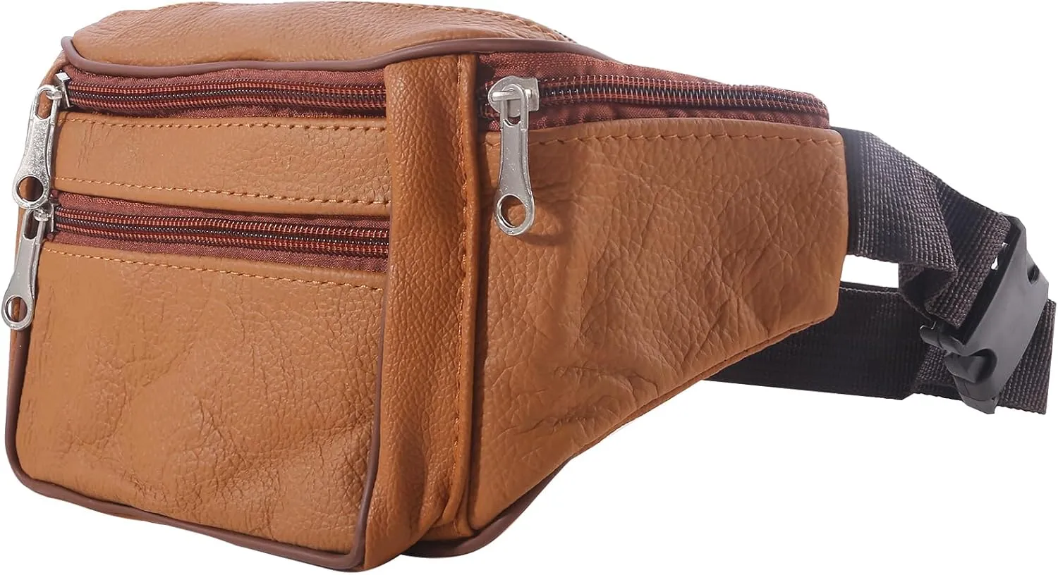 Weiy Travel Belt Bag for Men Women Outdoor Casual Multi-Pockets Fanny Pack Stylish Leather Hiking Waist Bag,Yellow brown