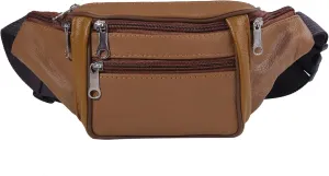 Weiy Travel Belt Bag for Men Women Outdoor Casual Multi-Pockets Fanny Pack Stylish Leather Hiking Waist Bag,Yellow brown