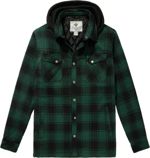 WenVen Men's Thicken Plaid Flannel Quilted Shirts Jacket with Removable Hood