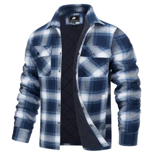 West Louis Autumn Cotton Quilted Lined Flannel Shirt Jacket