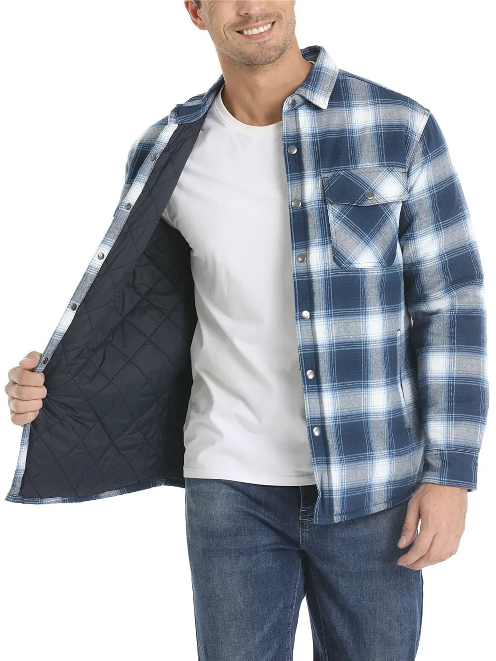 West Louis Autumn Cotton Quilted Lined Flannel Shirt Jacket