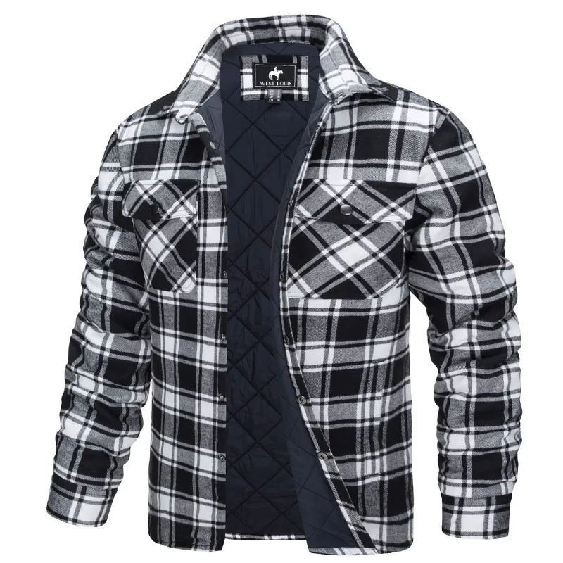West Louis Autumn Cotton Quilted Lined Flannel Shirt Jacket